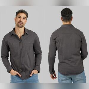 32 Degrees Mens Long Sleeve Soft Knit 100% Cotton Button-Up Shirt Stretch Gray M